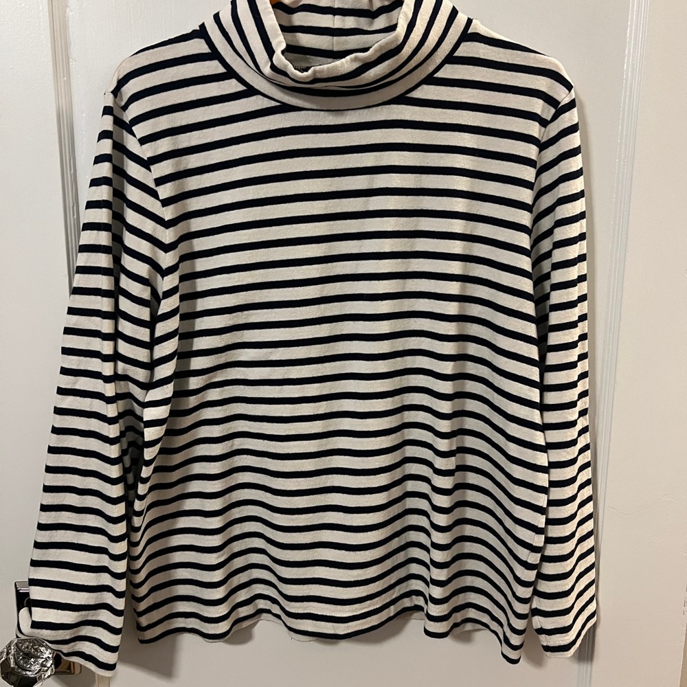 J. Crew Black and White Striped Knit Turtleneck